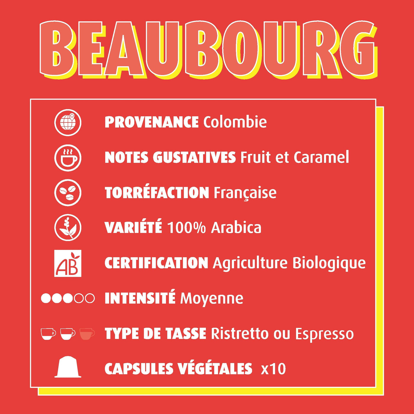 Capsules de café bio Beaubourg Yellow Tucan 